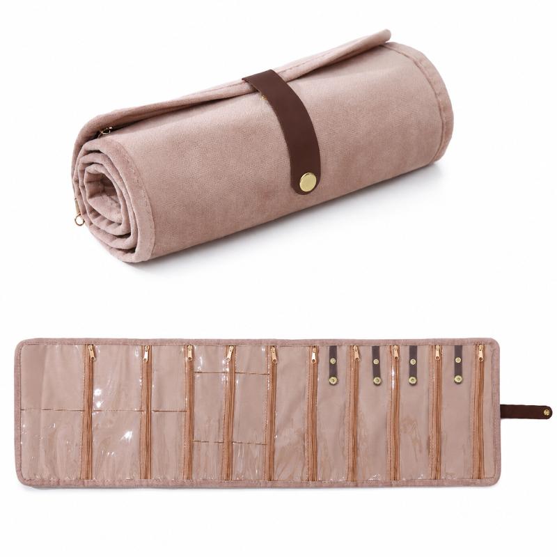 Rotolo Organizer per Gioielli da Viaggio Custodia Portatile per Gioielli per Collane Orecchini Anelli Braccialetti Borsa Portaoggetti con Tasche Trasparenti con Zip