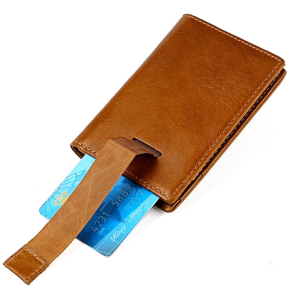 Genuine Leather Card Holder Oil Wax Cowhide Slim Bifold Wallet RFID Blocking Pull Tab ID Case