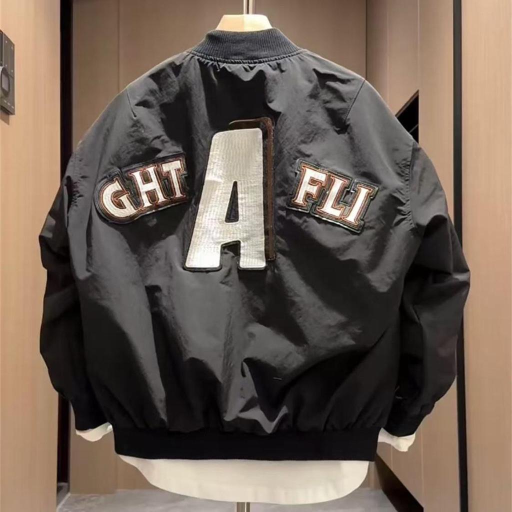 Spring Men's Embroidered Letter Stand Collar Baseball Jacket, Versatile, Loose, Breathable, Trendy Couples' Fashion.