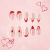 24 Buc. Unghii False Franceze de Ziua Îndrăgostiților, Lungi, în Formă de Migdală, Acoperire Completă, Unghii Artificiale, Lucioase, Autocolante, cu Design de Inimă