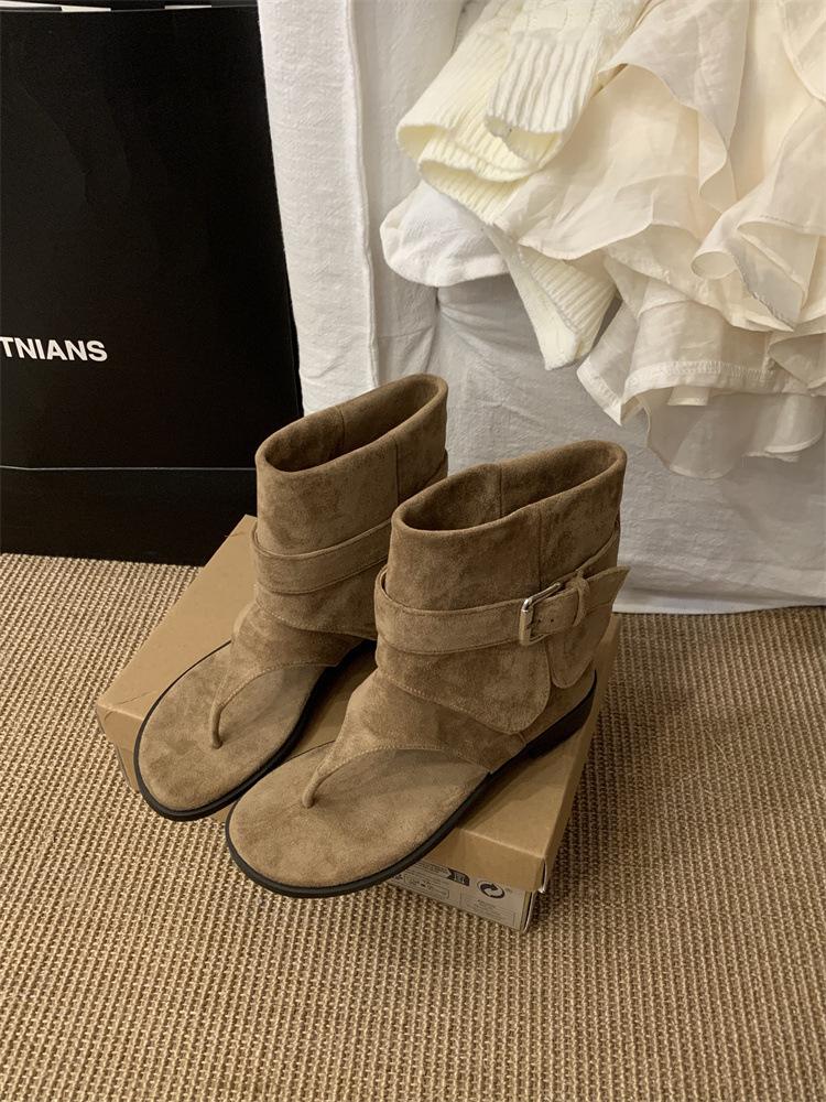 Blogger! Niche personality toe breathable cool boots women's casual flip-flops flat-bottomed short boots