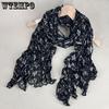 Artistic Retro Floral Pleated Scarf for Women In Spring and Autumn Sunscreen and Neck Protection Scarf