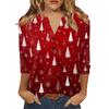 Women's T Shirt Christmas Print Button 3/4 Sleeve Daily Weekend Fashion Basic V- Neck Regular Top