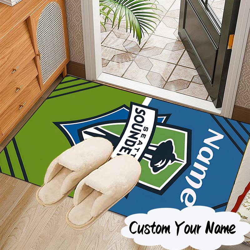 Custom Name Seattle FC Crest Rug for Living Room, Game Rooms, Office, Bedroom, Floor Mat Playful Design, fan gifts Christmas decor