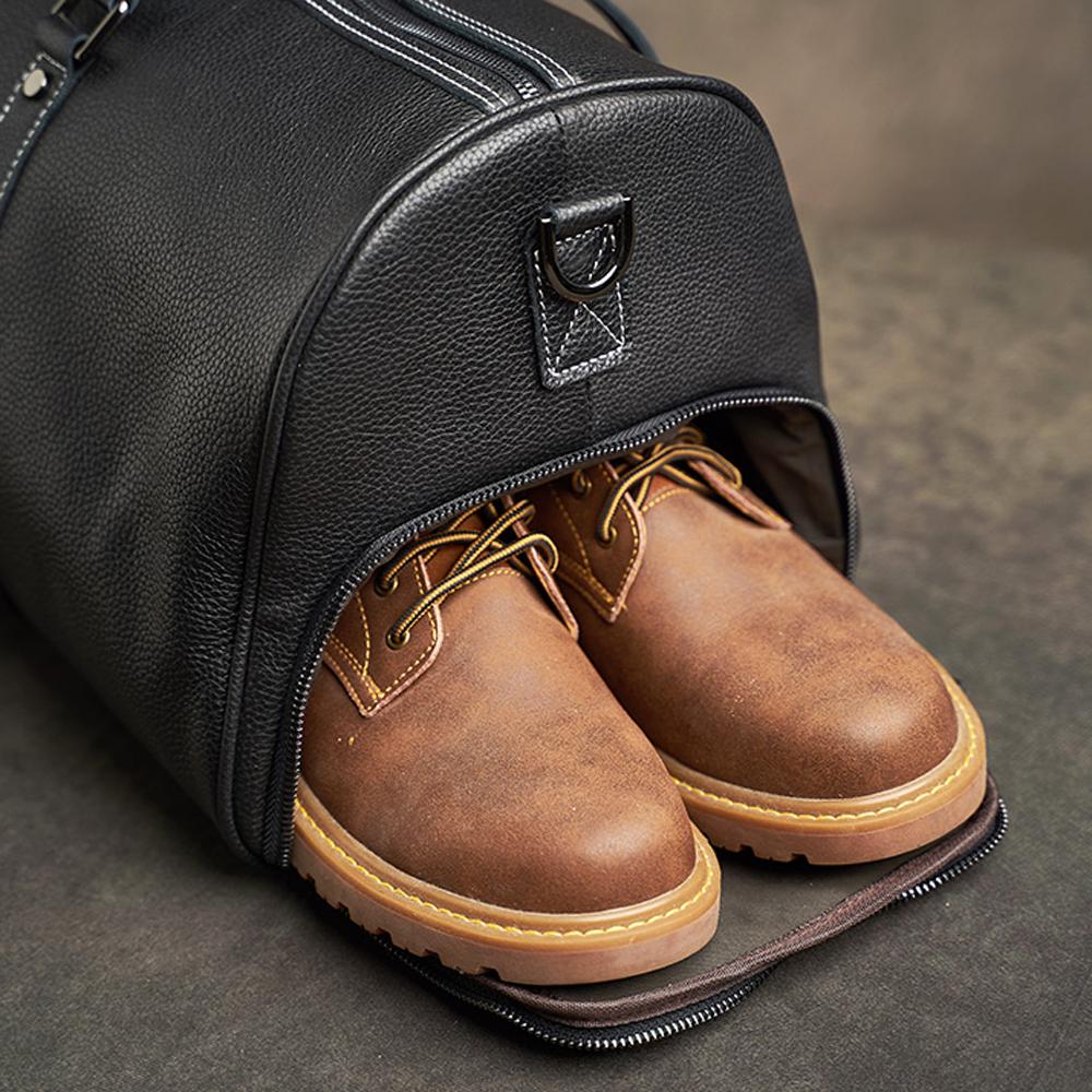 Geantă de călătorie pentru bărbați, din piele naturală, ocazională, geantă pentru bagaje de mână, geantă de fitness de mare capacitate, buzunar pentru pantofi pentru laptop de 18 inchi