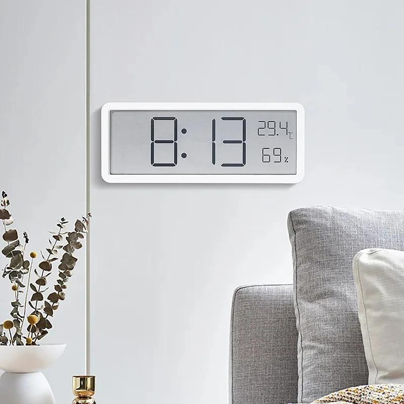 LCD large-screen digital clock living room wall clock temperature and humidity date display living room home decoration clock