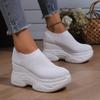 Black White Chunky Platform Knitted Sneakers Women Slip On Thick Bottom Vulcanizd Shoes Woman Breathable Mesh Walking Shoes