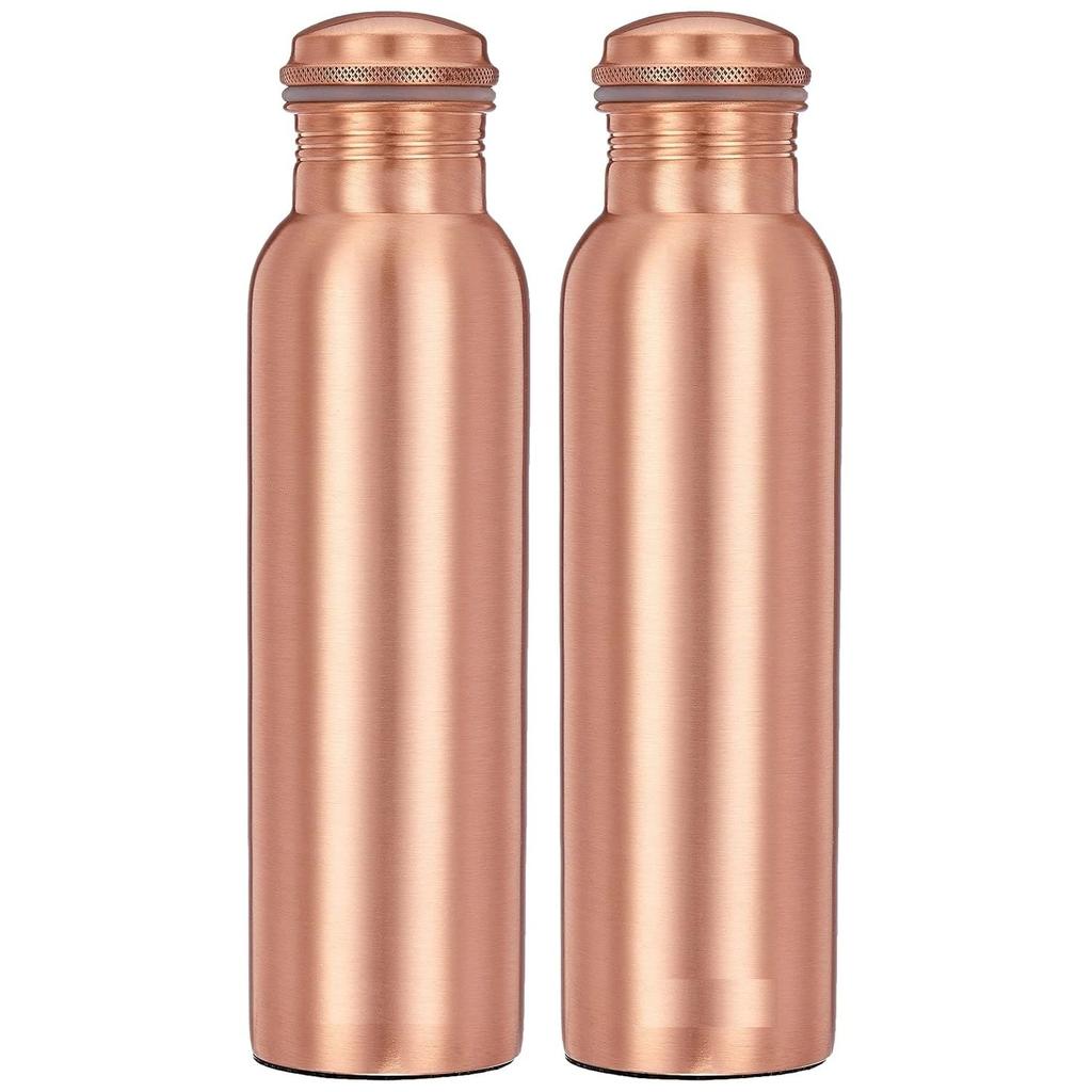 Měděná láhev na vodu | 100% čistá měď | Nepropustná a nerezavějící | pro domov, školu a kancelář | Matný povrch | 950 ml | Sada 2 kusů
