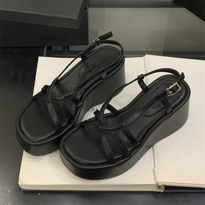 New Summer Design Narrow Band Buckle Strap Platform Wedge Heels Woman Sandals Fashion Open Toe Banquet Shoes