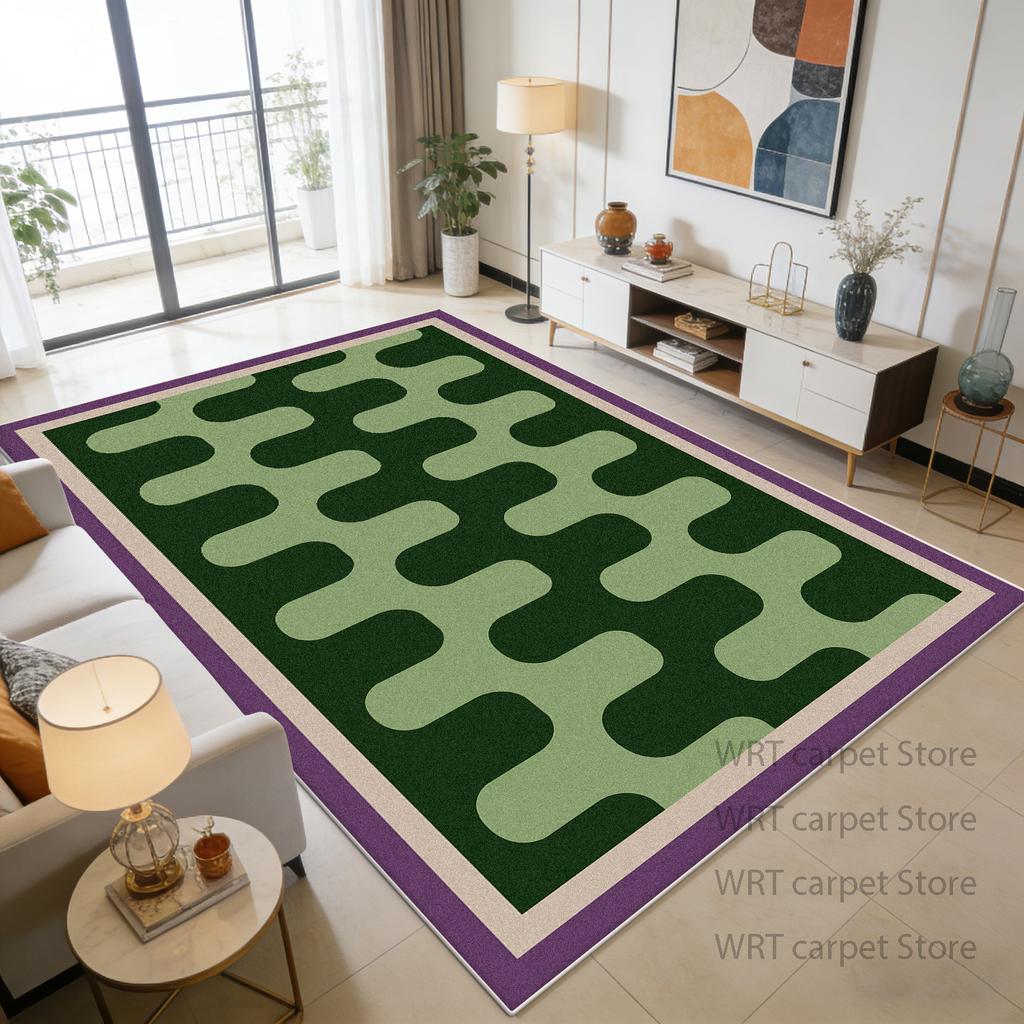 Alfombra de Sala de Estar Estilo Fresco Nórdico Decoración Minimalista Alfombras Antideslizantes para Cafetería Dormitorio Fácil de Limpiar Alfombrillas con Patrón Ondulado