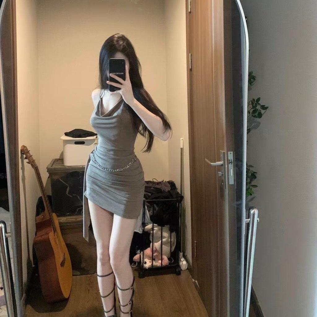 Sexy Spice Girls Pure Desire Wind Neck Suspender Dress Women's Summer New Waist Skinny Temperament Hip Wrap Short Skirt