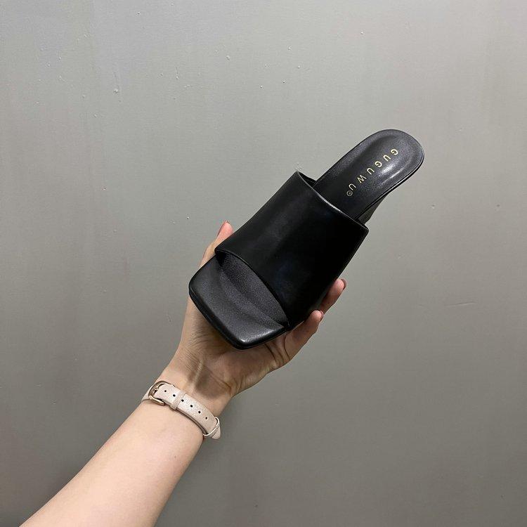 2025 spring and autumn new square head simple sandals stiletto high heels one-word slippers women wear fashion cool