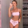 2 Piece Heart Print Bandage Swimsuit Bikini Set Push Up Swimwear High Waisted Girls Bathing Suit