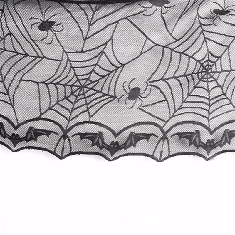 Scary Spiderweb Fabric Table Cloth Black Lace Table Cover With Spiderweb Bat Motifs For Home Decors Washable Table Cloth