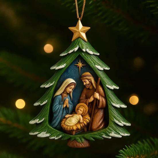 Nativity Christmas Tree Ornament Religious Acrylic Holy Family Hanging Ornament The Birth of Jesus Christian Decoration for Xmas Tree Decor