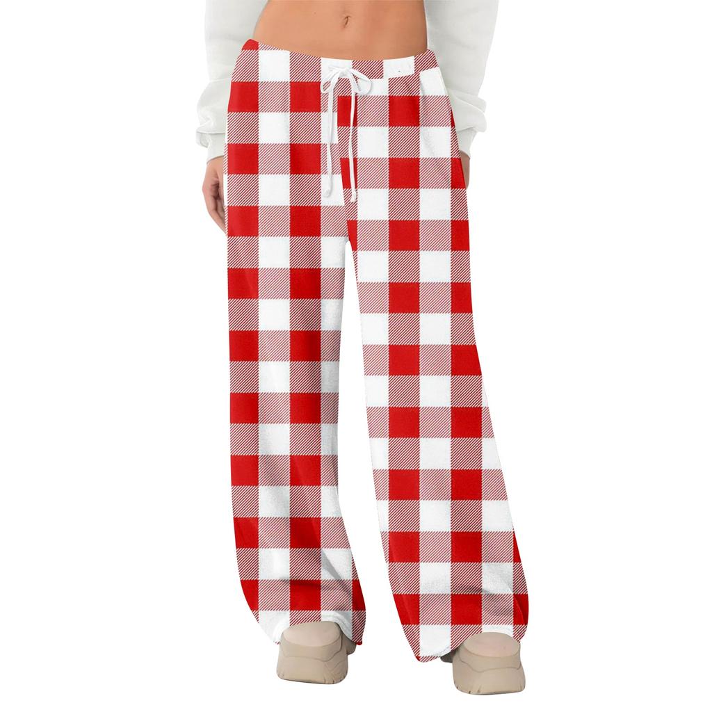 Women's Fleece Wide Leg  Elastic Waist Drawstring Loose Pants Drawstring Pajama Pants Sleepwear Trousers