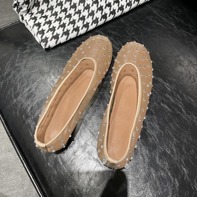 Mary Jane Shoes for Women Rivet Suede Classic Retro Brown Casual Soft Bottom Comfortable Ladies Flats Rhinestone Trimmed Flats
