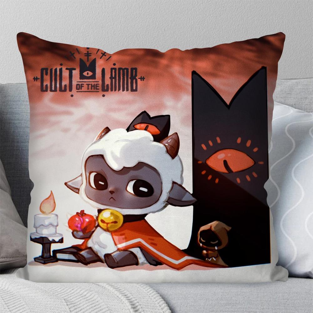 Cult Of The Lamb Anime Przygodowa Gra Wideo Poszewka na Poduszkę Kwadratowa Poduszka Sypialnia Sofa Wypoczynek Samochód Salon Dekoracja Domu 40X40