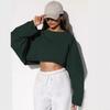Women's Loose Cropped Solid Color Sweatshirt Casual Long Sleeve Pullover Top Streetwear Blouse