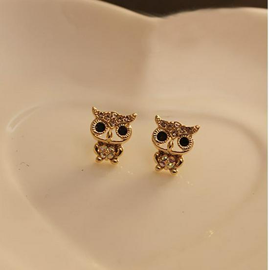 European Retro Owl Rhinestone Stud Earrings - Cute Korean-Style Accessories