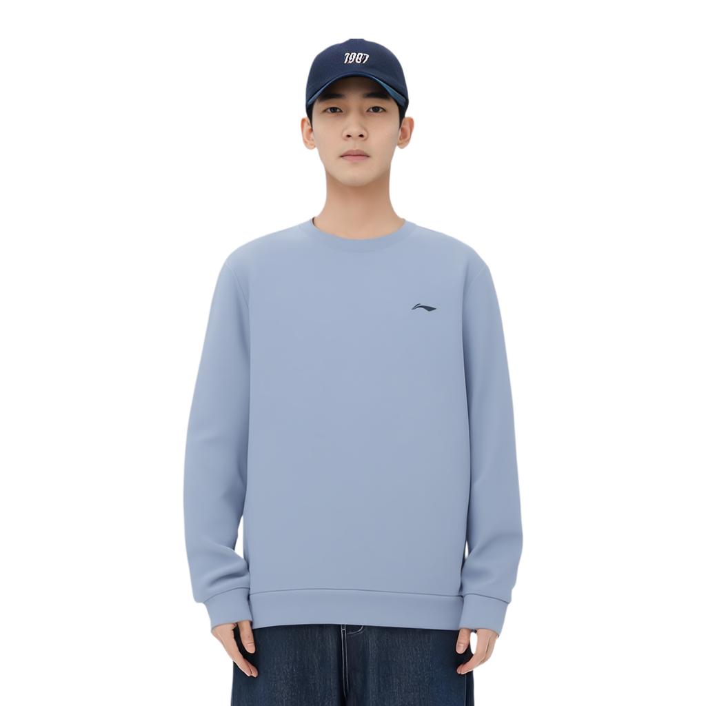 Li Ning Plain Logo Pullover Sweatshirt Men tops Soft-Gray-Blue AWDSB81-5