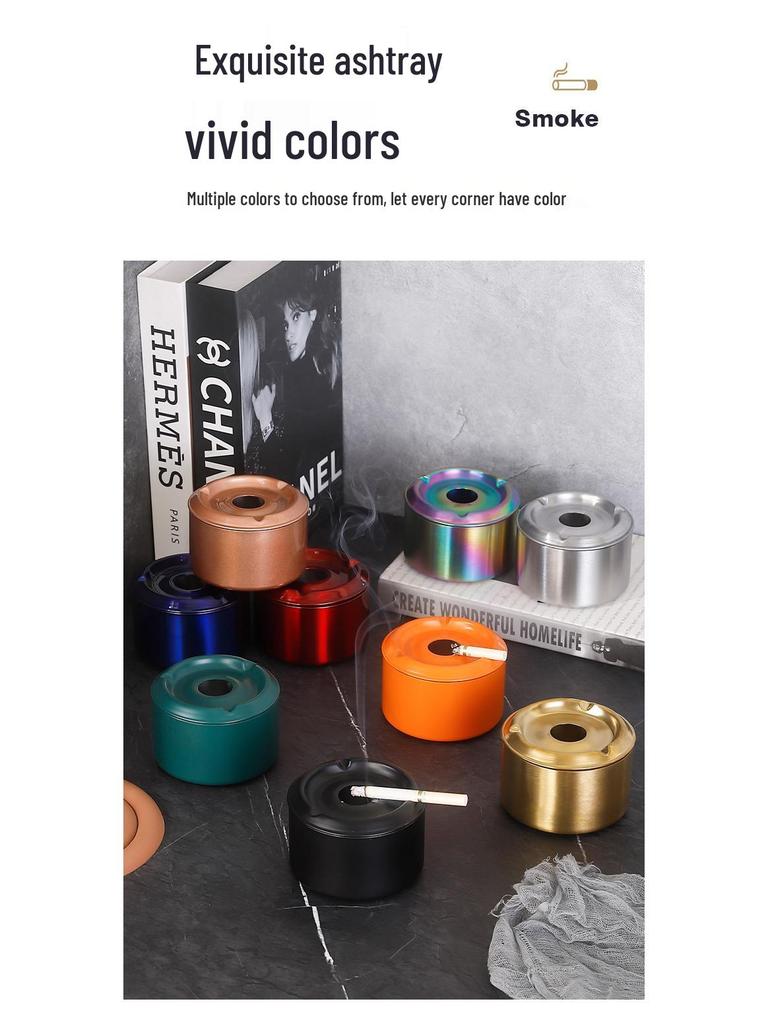 Lidded Stainless Steel Ashtray - Anti-Fly Ash Design for Home, Cafe, and Bar
