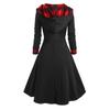Irregular Pile Collar Hooded Button Decoration Waist Tight Autumn Dress Women Plaid Patchwork