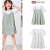 Japanese-Style New Summer Girls' Woven Pure Cotton Short-Sleeve Dress, Floral Fake Two-Piece Children's Suspender Dress