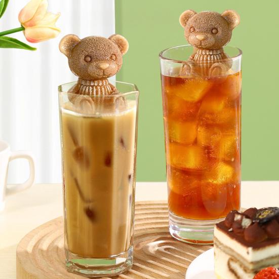 3Pcs Bear Shaped Ice Cube Trays Food-Grade Silicone Ice Mold for Whiskey Cocktails Coffee Juice Easy Release Creative Ice Cube Maker