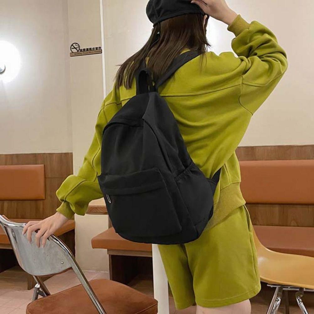 Solid Color Preppy Style Backpack Nylon Teenagers Shoulder Bag Fashion Students School Bag  Outdoor