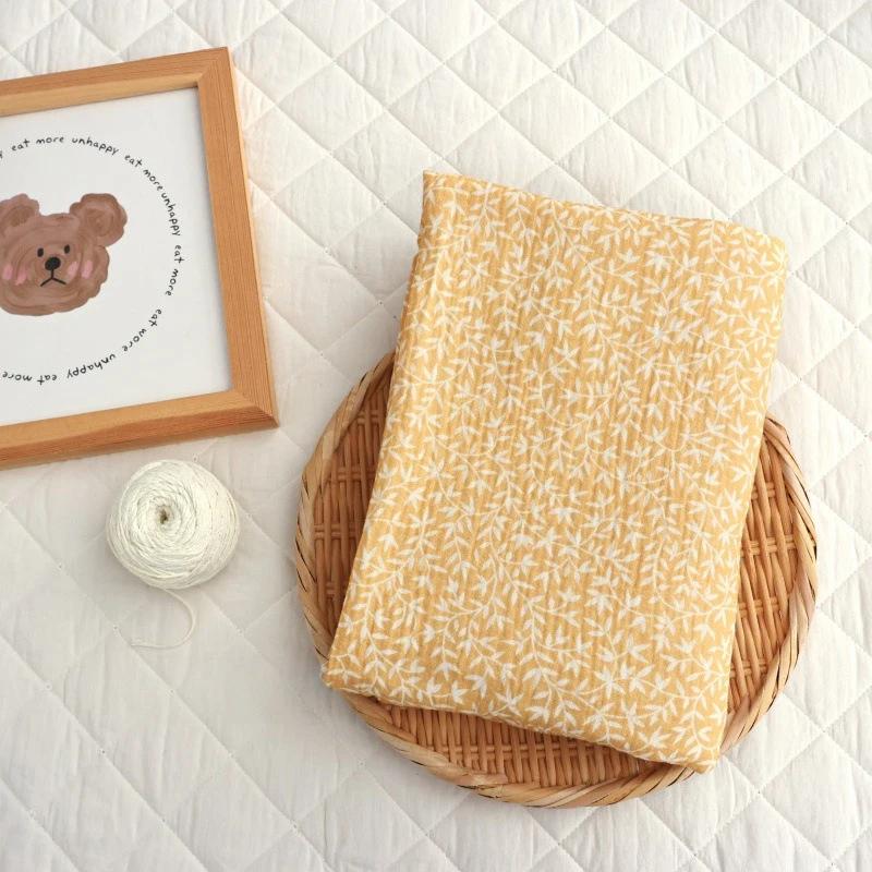 135X100Cm Soft Willow Leaf White Shadow Baby Cotton Double Layer Gauze Warm Crepe Fabric Children's Pajamas Sewing Cloth