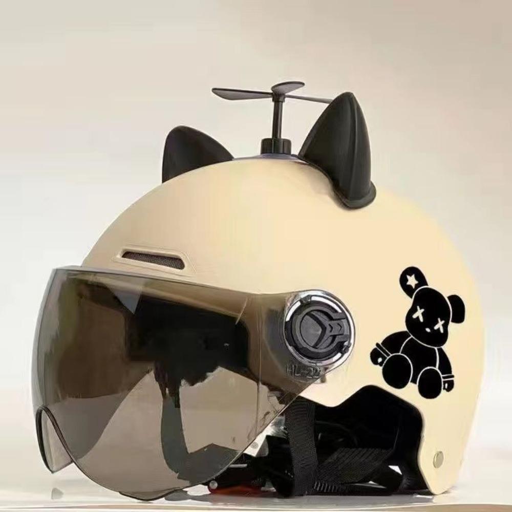 Trend Cat Ear Windmill Electric Car Men and Women Battery Car Motorcycle Safety Anti-drop Four Seasons Summer Half Helmet Helmet
