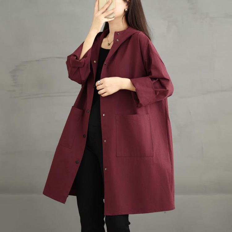 Loose Hooded Casual Trench Coat Long Sleeve Jackets Plus Size Women Autumn Winter Outerwear