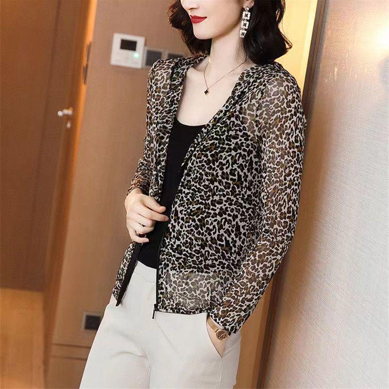 

Leopard Print Hooded Cardigan - Women s Lightweight Summer Sun Protection Jacket 4XL