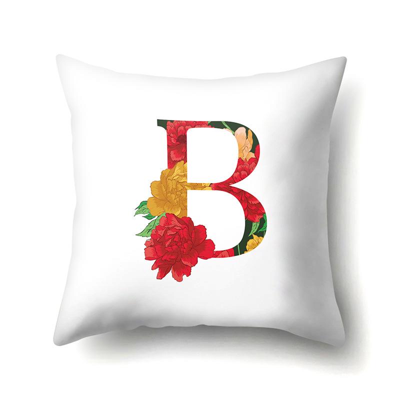 Polyester Pillowcase Watercolor Flowers Car Decoration Print 26 English Letters Home Cushion Cover