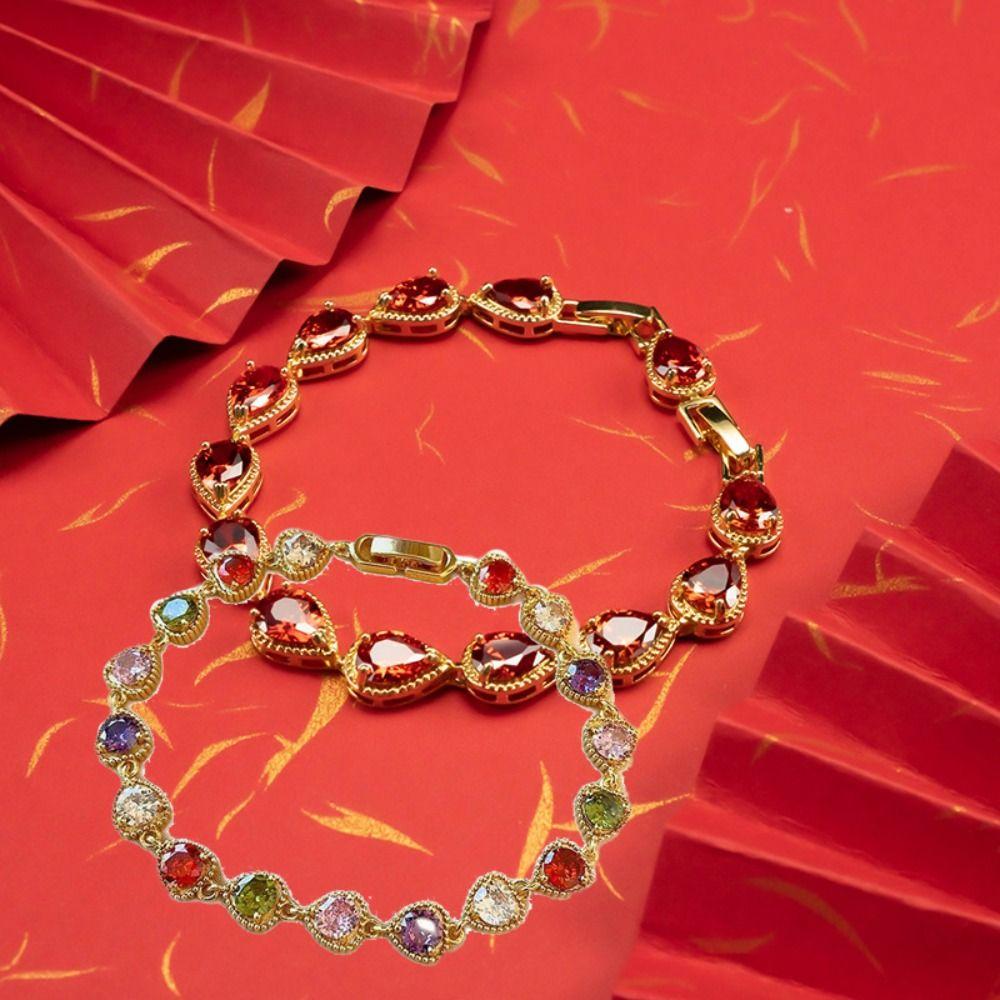 Luxury Heart Shaped Bracelet Splicing Design Chain Bracelets Cute Rainbow Zircon Bracelet  Wedding