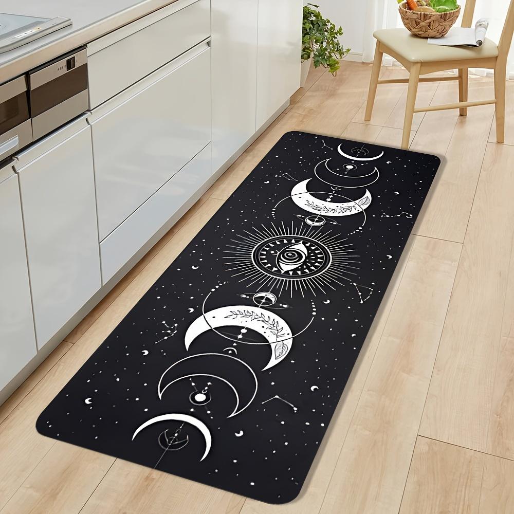 

Moon Phase Floral Runner Rug Boho Wildflower Celestial Decor Carpet Non-Slip Nature Astronomy Long Floor Mat for Laundry Room 40X120CM
