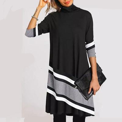 Winter Rollkragen Warme Vintage Print Frauen Elegante Lange Ärmel Patchwork Kleider Weibliche Beiläufige Lose Vestidos