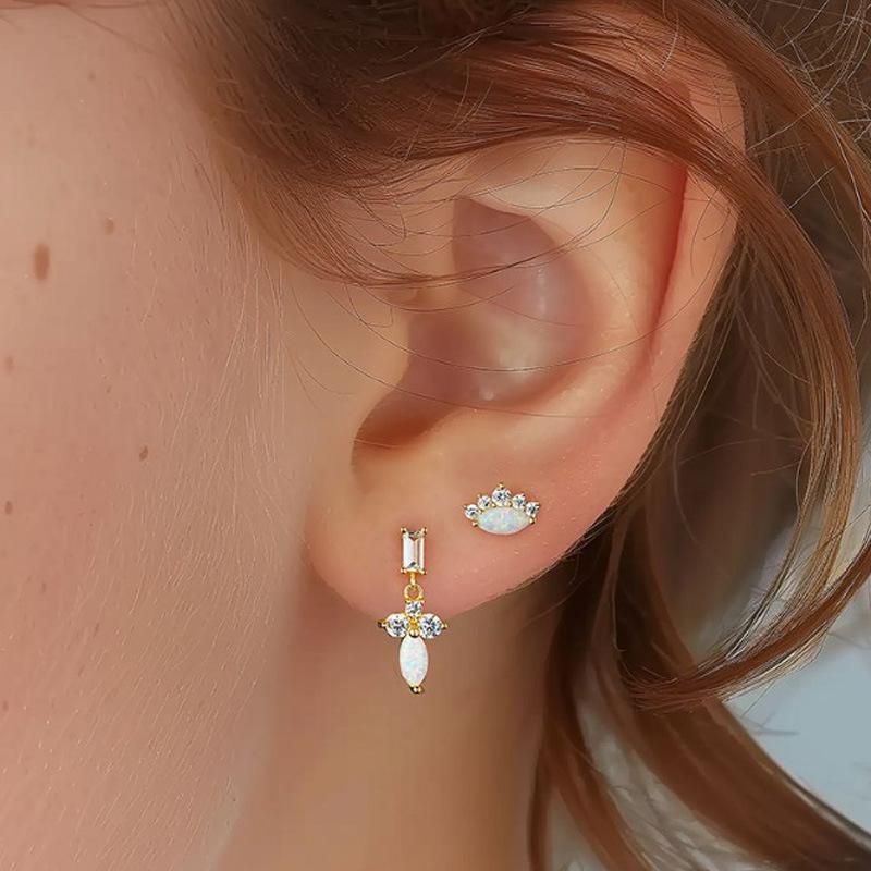 Titanium Zircon Opal Stud Earrings for Cartilage, Elegant European & American Style
