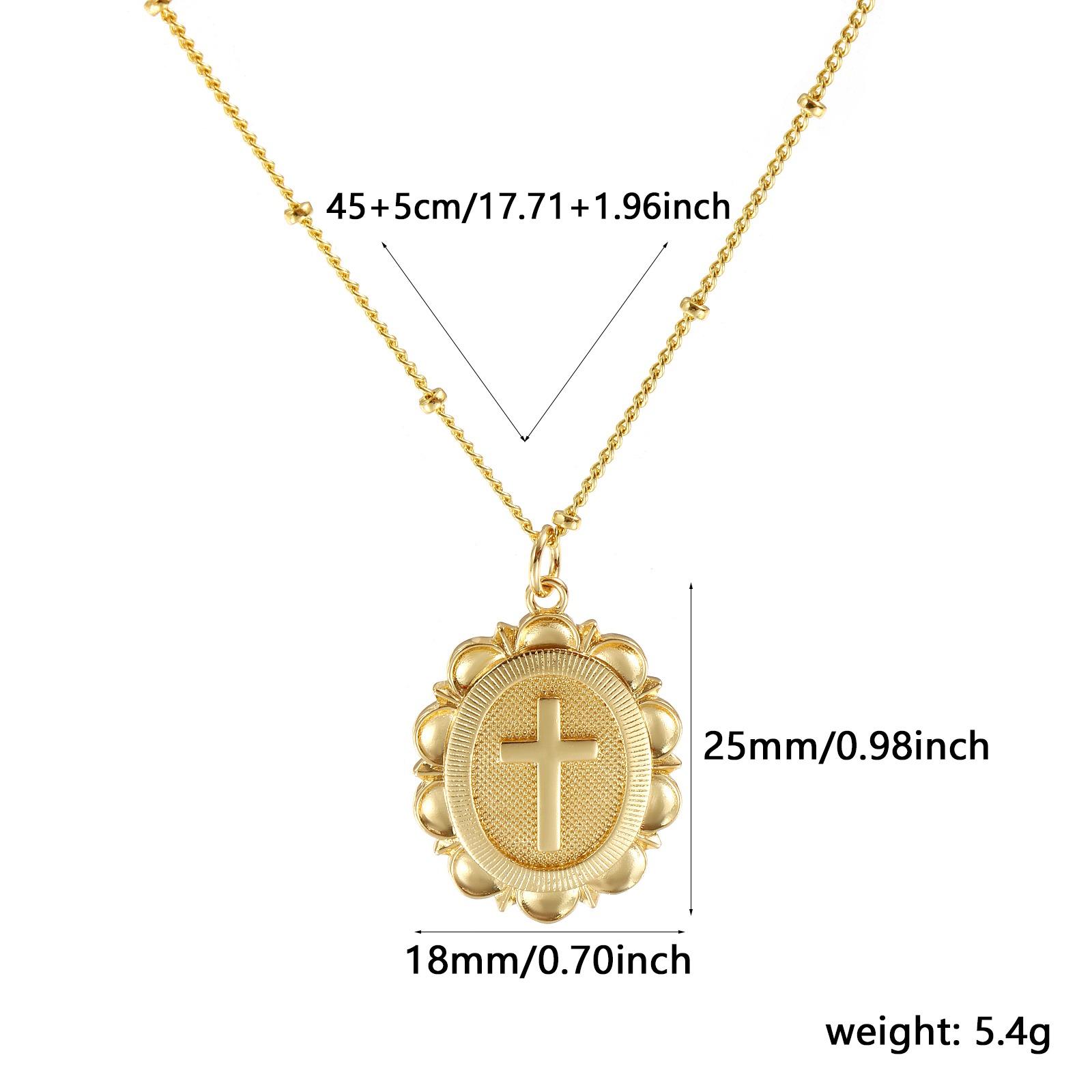 

1 Piece Cross Charm Necklace 18K Gold Plated Brass Oval Pendant Clip Bead Single Buckle Chain For Women Retro Religious Gift