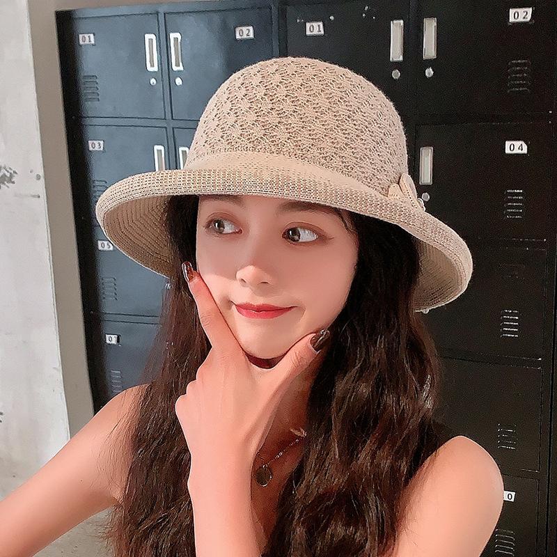 Spring and Summer Women's Solid Color Knitted Fisherman Hat Outdoor Sunshade Breathable Fashion Sweet Hat