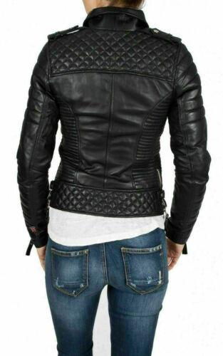 Veste Biker Slim Fit Réelle Veste en Cuir d'Agneau pour Femme Moto Authentique