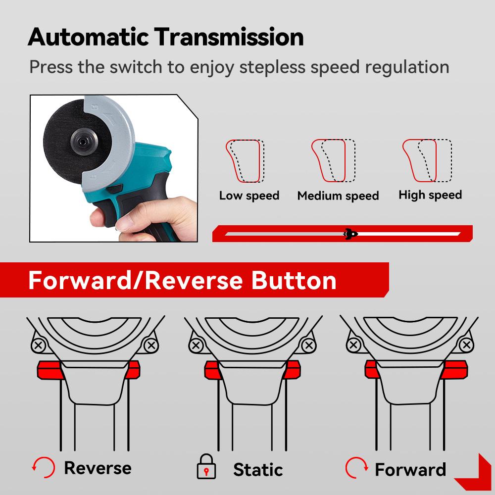 ONEVAN Brushless Angle Grinder 76mm Speed Variable Cordless Electric Grinding Cutting Woodworking Tool For Makita 18V Battery