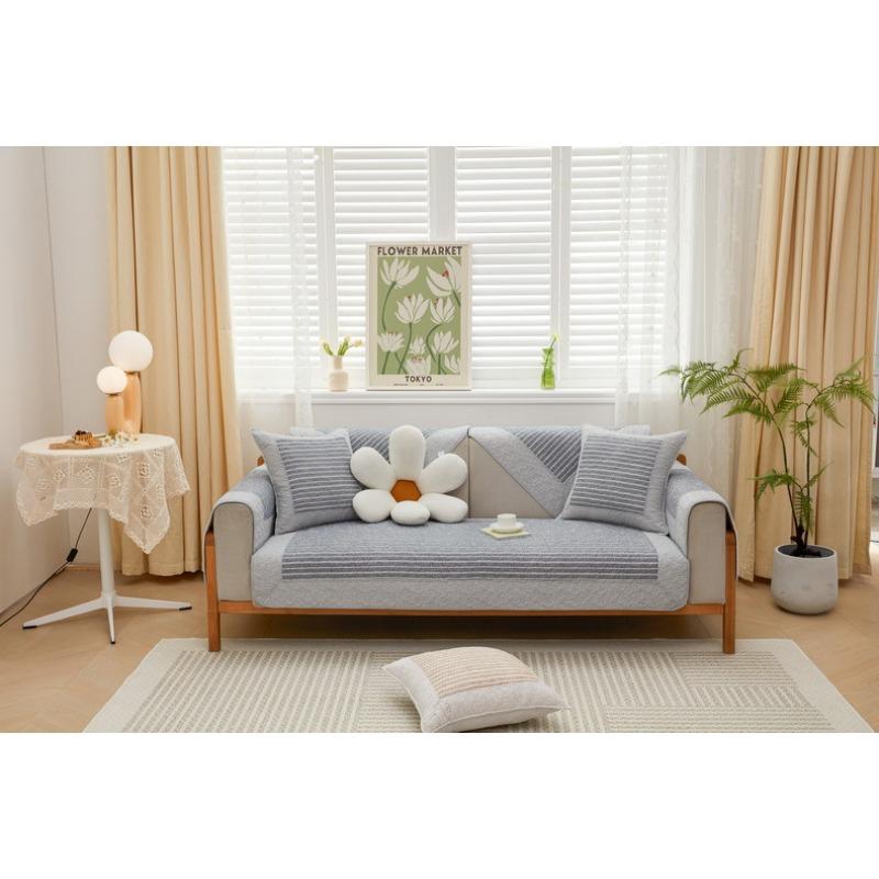 Cotton Sofa Cushion for All Seasons, Fabric Non-slip Solid Wood Seat Cushion, Simple Modern Leather Sofa Cover, Backrest Towel