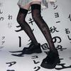 Korean Style Gothic Letter Print Black Silk Stockings High Knee Socks Japanese Hosiery Nylon