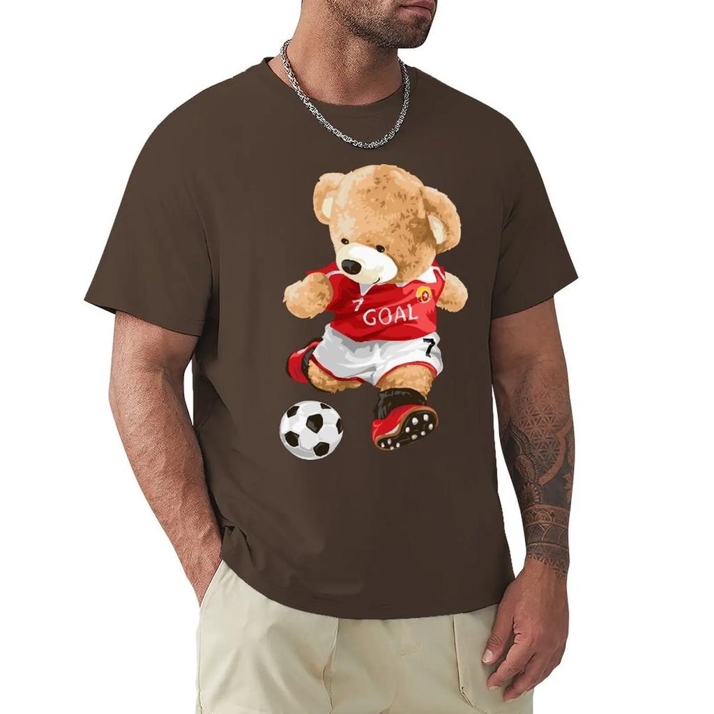 Cute Teddy Bear Playing Soccer T Shirt Harajuku Short Sleeve T-shirt 100% Cotton Graphics Tshirt Tops