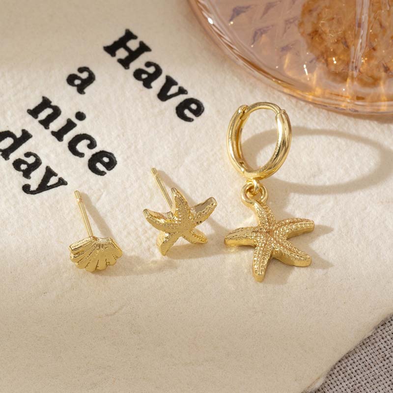 3Pcs/Set Bohemian Metal Starfish Shell Pendant Earrings Set for Women Fashion Gold Color Geometric Earring Beach Party Jewelry