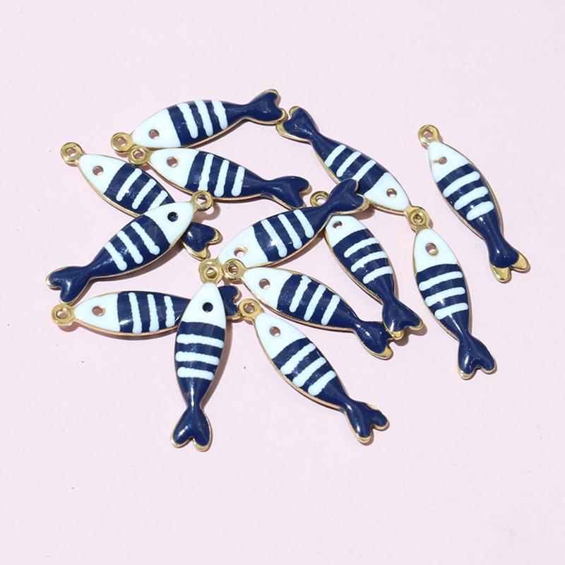 20pcs 18x5mm Stainless Steel Fish Enamel Charms Pendant Stainless Steel DIY Jewelry Making Accessories Findings 
