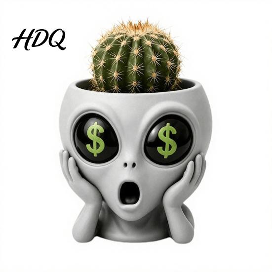 Lustige Alien-Pflanzgefäß-Gesichtspflanzer 3D-gedruckter Neuheits-Blumentopf Niedlich Grau