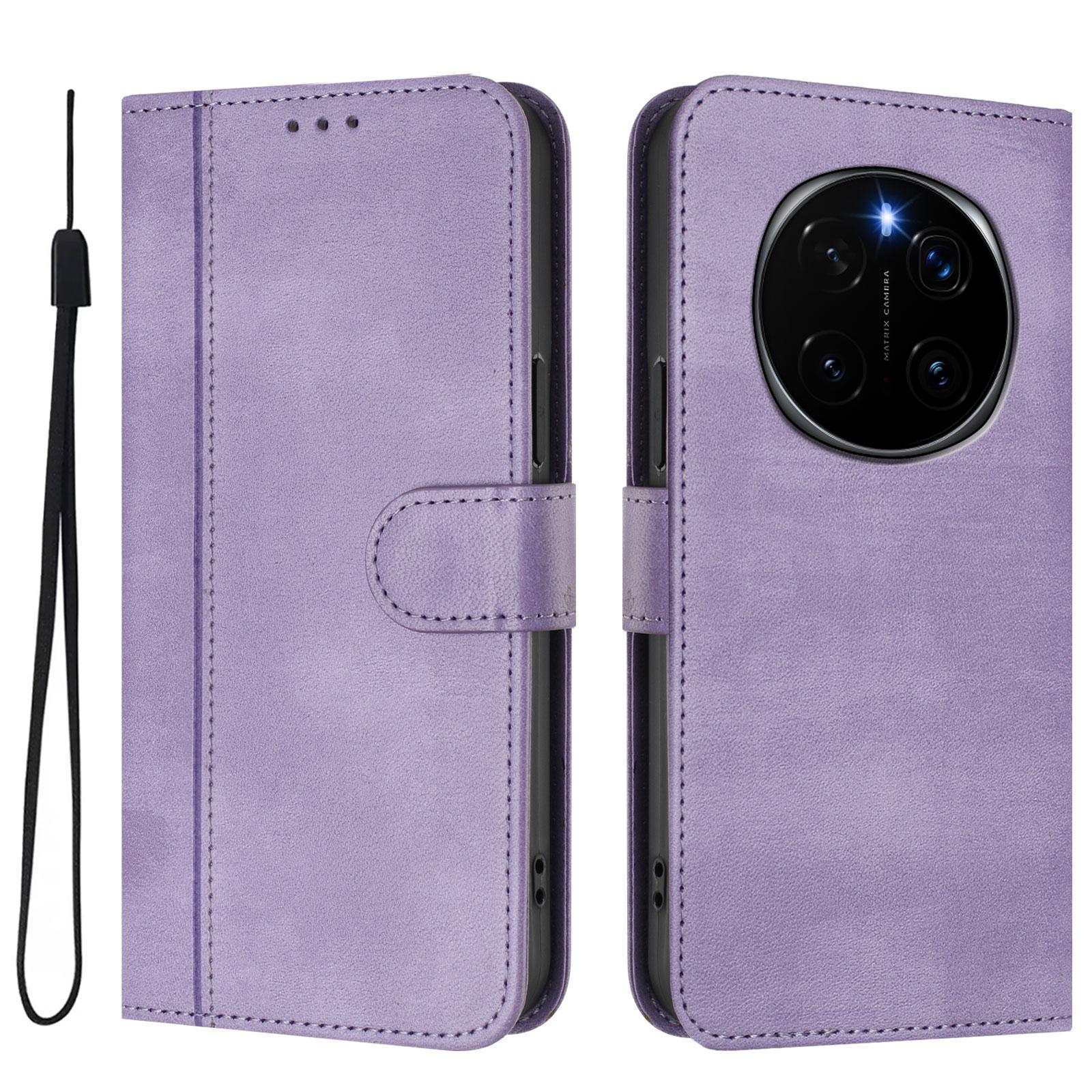 

For Honor Magic7 Pro 5G Cases Wallet Stand Retro Texture Leather Phone Cover with Lanyard Light Purple